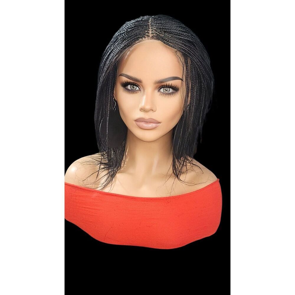 Handmade Braided Lace Wigs, Bob cut, short Micro millions braids. NWT Jet Black - Picture 14 of 15